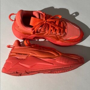 Puma RS-X Softcase sneakers Neon Orange Coral Running Shoes Leather sz 7 summer